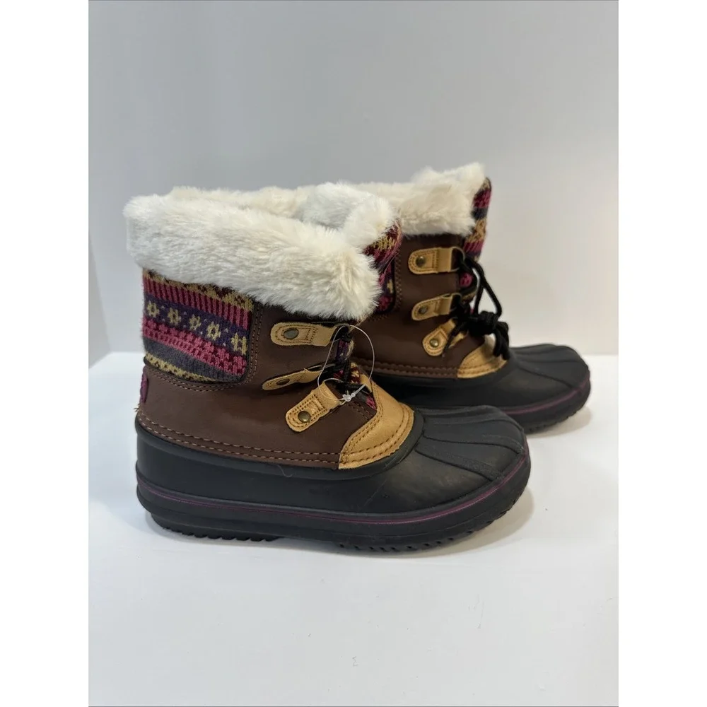 LONDON FOG Tottenham Cold Weather Warm Lined Snow Boots Girls Size 3 Pink Brown